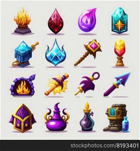 interface rpg 2d game icons ai generated. object effect, gem gui, element symbol interface rpg 2d game icons illustration. interface rpg 2d game icons ai generated