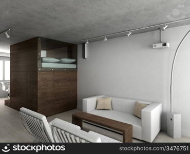 Interioir of modern living-room. 3d render