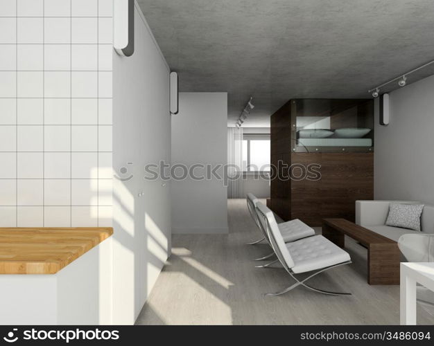 Interioir of modern living-room. 3d render