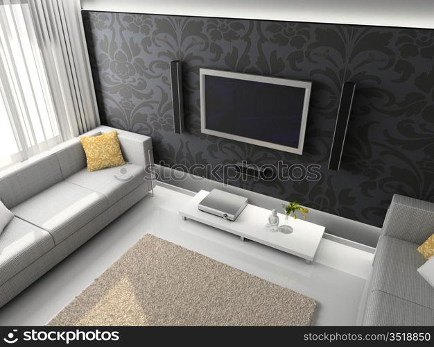 Interioir of modern living-room. 3d render