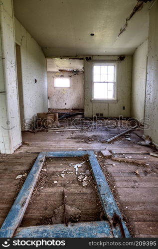 Interior abandoned house prairie Saskatchewan Canada