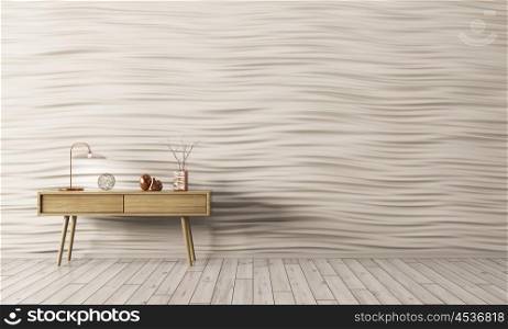 Interior background of living room with wooden side table 3d render