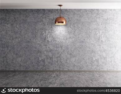 Interior background of room with concrete cement wall, floor and lamp 3d rendering