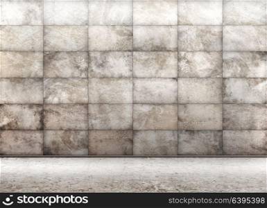 Interior background of room with concrete tiled wall 3d rendering