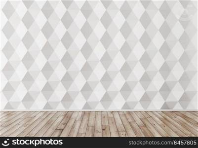 Interior background, room with white 3d wall panels and wooden floor 3d rendering