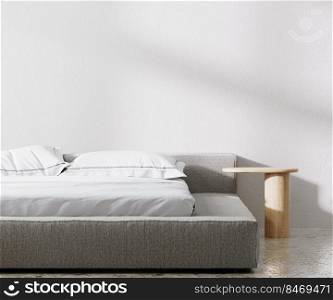 Interior bedroom wall mock up, minimalist style, white wall, 3d render