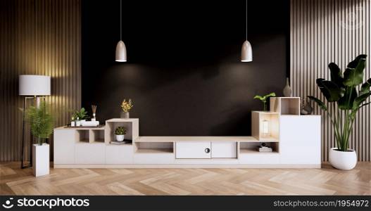 Interior, Cabinet in Black wall modern empty room on Livingroom. 3d rendering