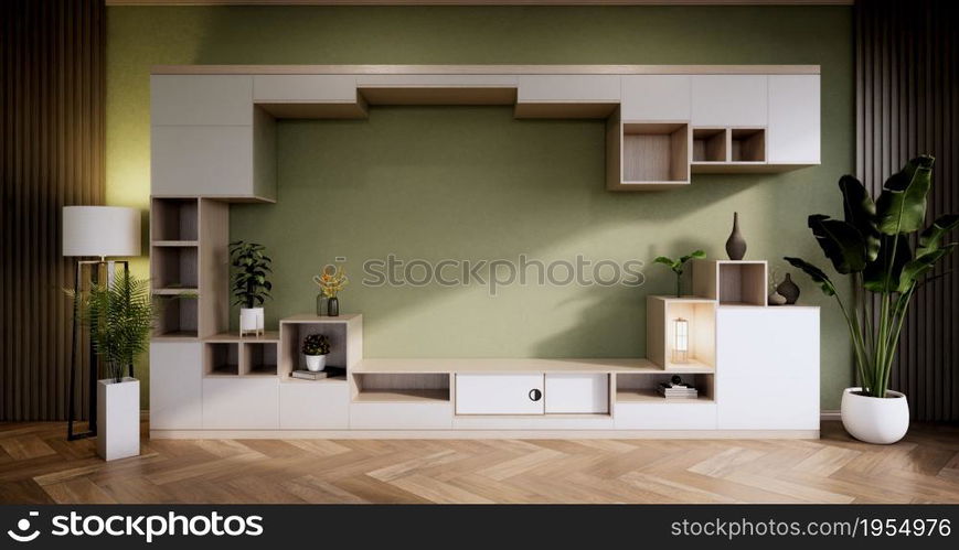 Interior, Cabinet in Modern Green empty room on Livingroom. 3d rendering