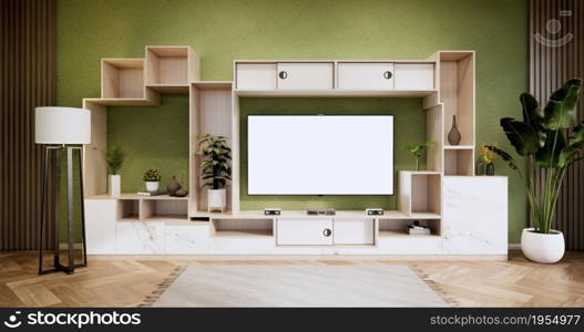 Interior, Cabinet in Modern Green empty room on Livingroom. 3d rendering