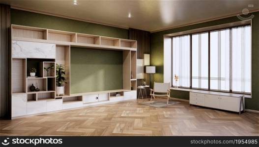 Interior, Cabinet in Modern Green empty room on Livingroom. 3d rendering