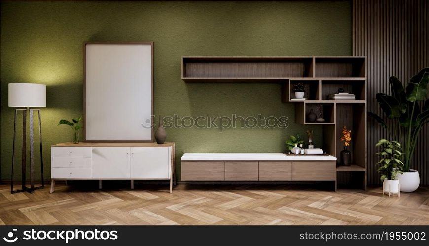 Interior, Cabinet in Modern Green empty room on Livingroom. 3d rendering