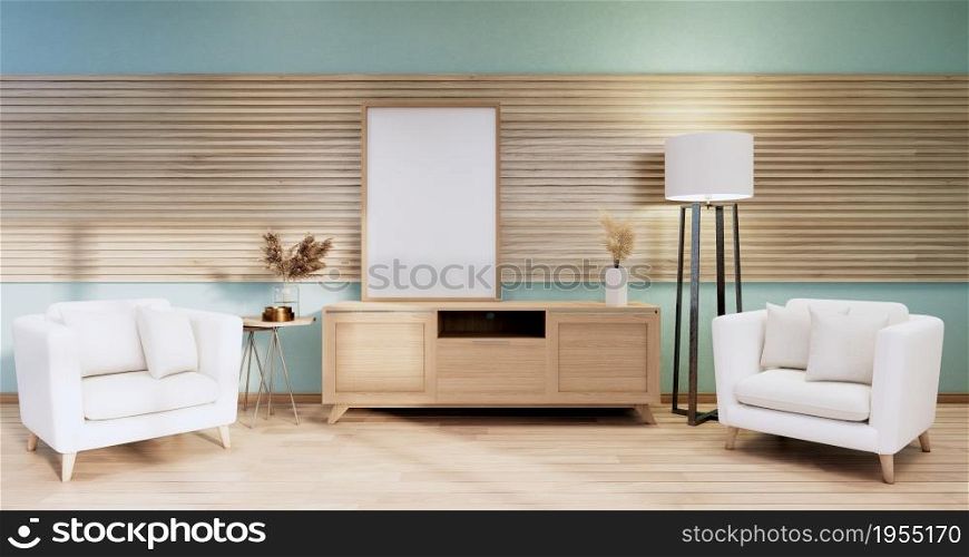 Interior, Cabinet in Modern Mint empty room on Livingroom. 3d rendering