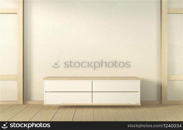 interior, Cabinet wooden in modern living room japan style on white wall background,3d rendering