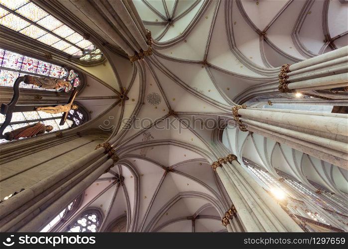 Interior ceiling and columns of Cologne cathedral