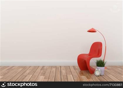 Interior - Chair and lamp on empty white wall background