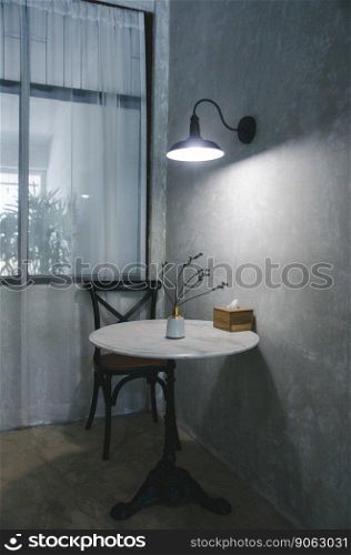 interior chair and table with grey wall