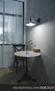 interior chair and table with grey wall