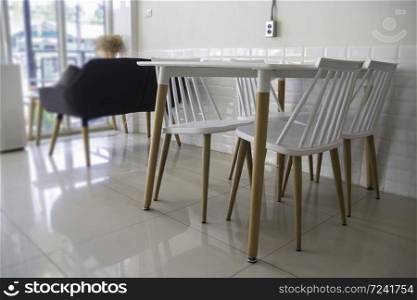 Interior classic wooden table and chairs, stock photo