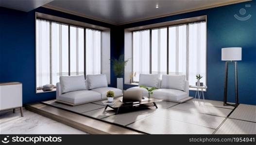 interior-design, Blue modern living room Japanese style.3D rendering