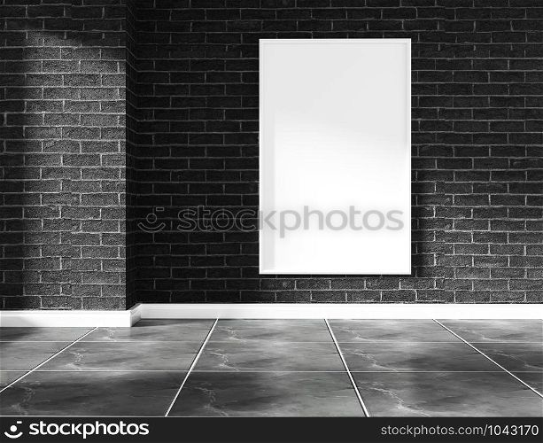 interior design empty room brick wall and granite tile floor mock up. 3D rendering