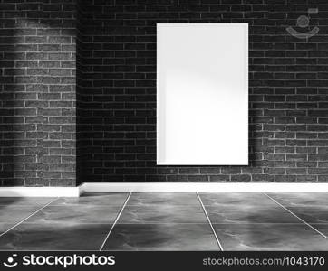 interior design empty room brick wall and granite tile floor mock up. 3D rendering