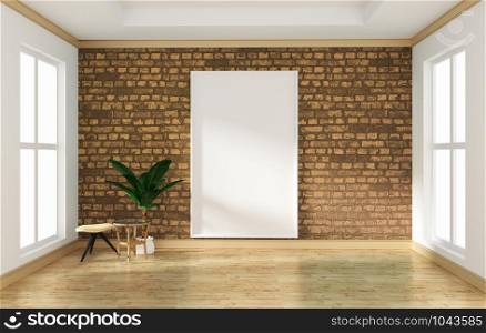 interior design empty room yellow brick wall and wooden floor mock up. 3D rendering