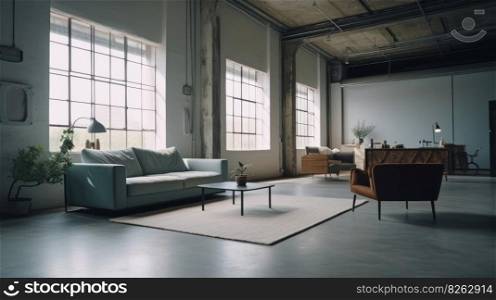 Interior design in loft style. Illustration Generative AI 