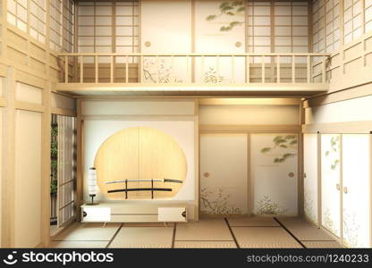 interior design Large two story room japan style. 3D rendering