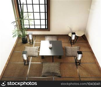 interior design living room with table,tatami mat floor. 3d rendering