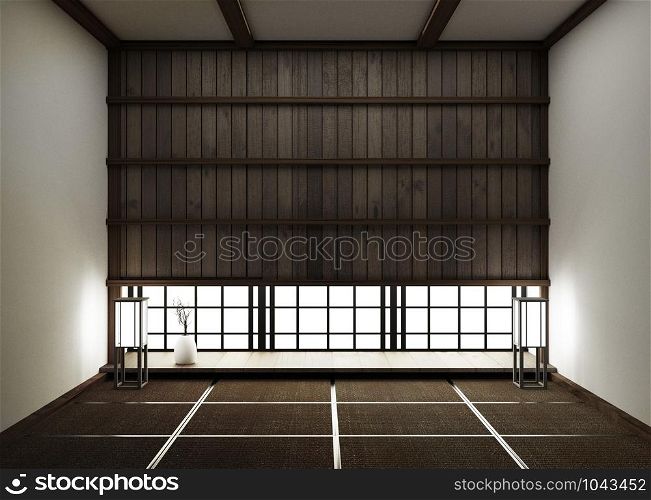 interior design,modern empty living room with floor tatami mat and traditional japanese.3D rendering