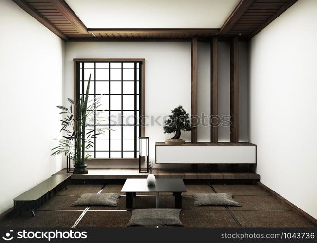 interior design,modern empty living room with floor tatami mat and traditional japanese.3D rendering