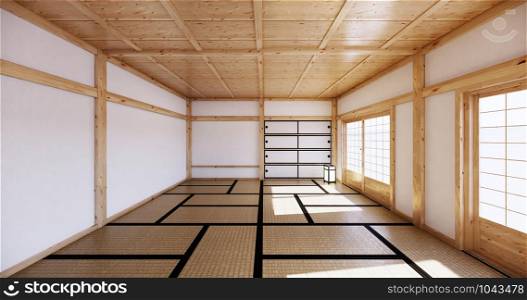 interior design,modern living empty room with table,tatami mat floor. 3D rendering