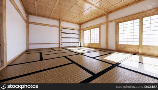 interior design,modern living empty room with table,tatami mat floor. 3D rendering