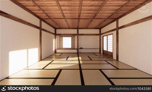 interior design,modern living room with tatami mat and traditional japanese door on best window view. 3d rendering