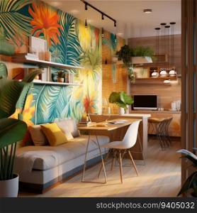 Interior design of a dream studio apartment, tropical style. minimal bed room.