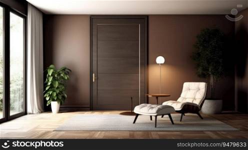 Interior design of living room with doors, modern home. Generative AI