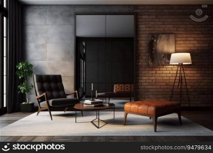 Interior design of living room with doors, modern home. Generative AI