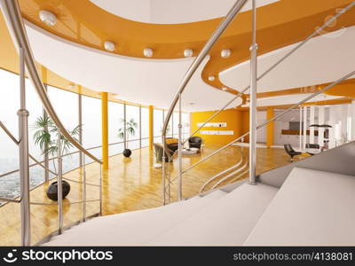 Interior design of modern apartment view from staircase 3d render