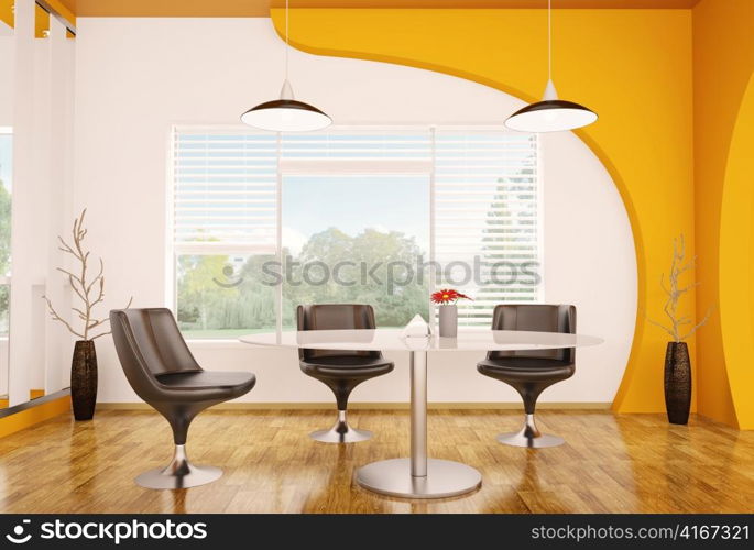 Interior design of modern dining room 3d render