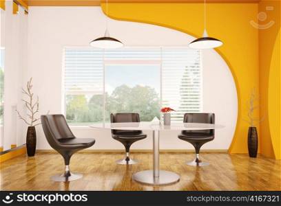Interior design of modern dining room 3d render