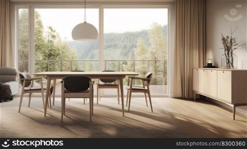 Interior design of modern dining room. Created with generative Ai technology.