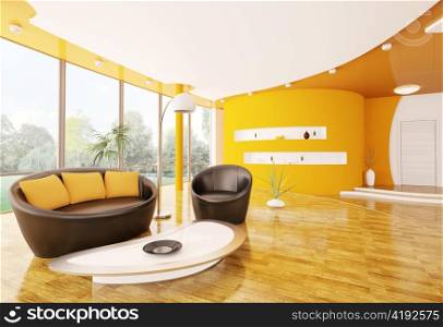 Interior design of modern living room 3d render