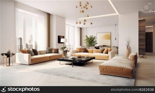 Interior design with sofa. Illustration Generative AI 