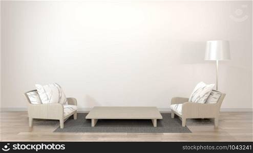 interior design zen living room with low table,pillow,frame,lamp on wood floor.3D rendering