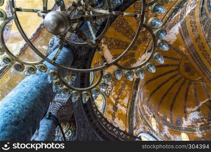 Interior detailed view of Hagia Sophia,Greek Orthodox Christian patriarchal basilica church now museum in Istanbul, Turkey,March,11 2017.. detailed view of Hagia Sophia,a Greek Orthodox Christian patriarchal basilica or church