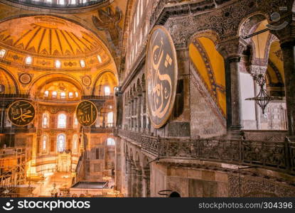 Interior detailed view of Hagia Sophia,Greek Orthodox Christian patriarchal basilica church now museum in Istanbul, Turkey,March,11 2017.. detailed view of Hagia Sophia,a Greek Orthodox Christian patriarchal basilica or church