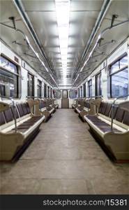Interior empty Moscow subway car