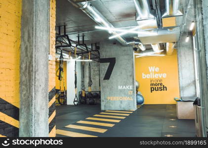 interior illuminated fitness club. Resolution and high quality beautiful photo. interior illuminated fitness club. High quality beautiful photo concept