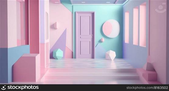 Interior in pastel color. Generative Ai image. Interior in pastel color