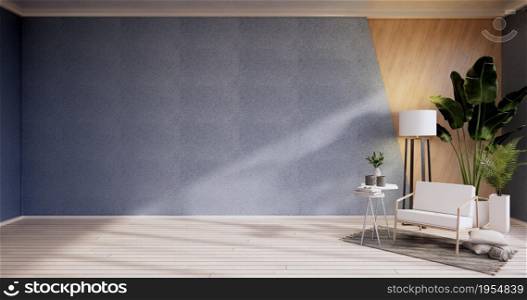Interior ,Living room modern minimalist has armchair on Blue sky wall and wooden floor.3D rendering